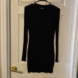 Fashion Nova black long sleeve mini, high neck, slit on left side